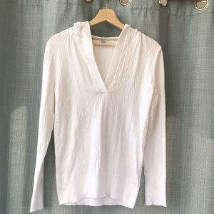 White Knit pattern V-neck hoodie